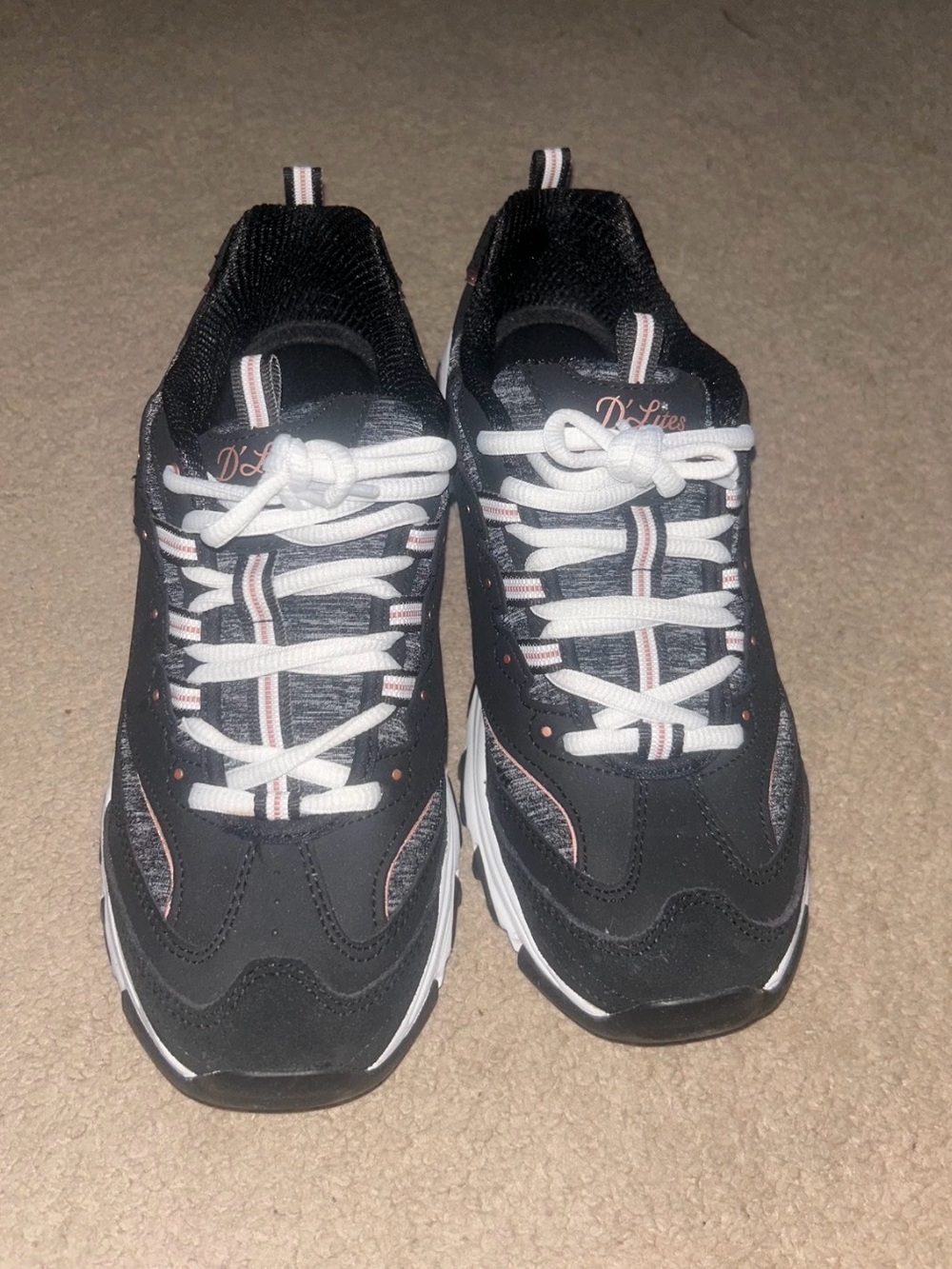 Skechers D’lites - Black with Pink Trim and White Laces - memory foam